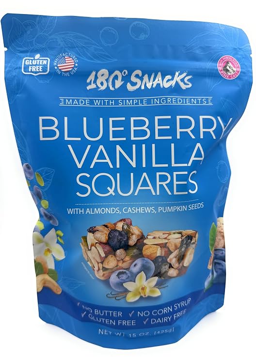180 Snacks, Blueberry Vanilla Squares, with Almonds, Cashews, Pumpkin Seeds, 15 oz.