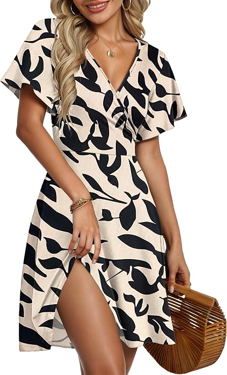 AUSELILY Summer V-Neck Floral Dress