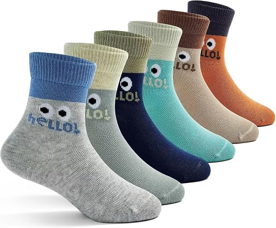 Aisyee Boys Cotton Crew Socks Kids Seamless Toe Socks Colorful Quarter Socks 6 Pack