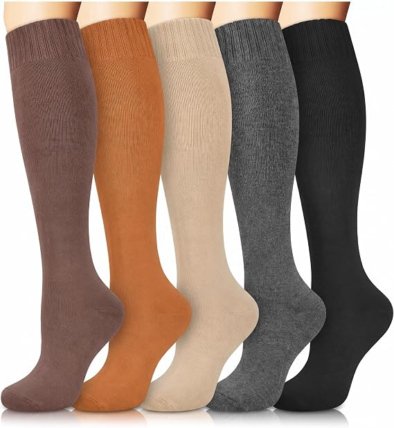 YSense 5 Pairs Warm Knee High Boot Socks for Women