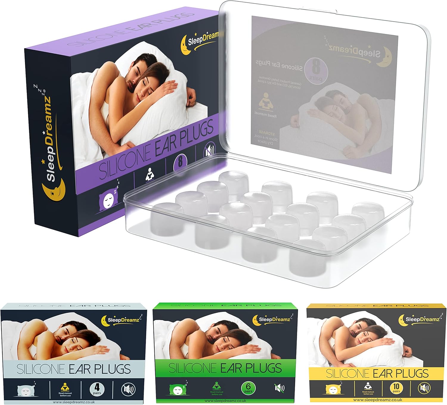 Premium Ear Plugs for Sleeping - 8 Pairs, White - Noise Cancelling Earplugs for Peaceful &amp; Uninterrupted Sleep - Soft &amp; Comfortable Silicone Ear Plugs for Work, Concerts &amp; Travel by SleepDreamz