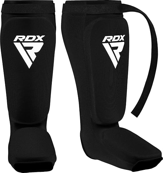 RDX Shin Guards Kickboxing Muay Thai, SATRA Approved, MMA Leg Instep Protection Pads, Sparring Training Martial Arts Boxing, Elasticated Padded Protector, karate BJJ Taekwondo Gear