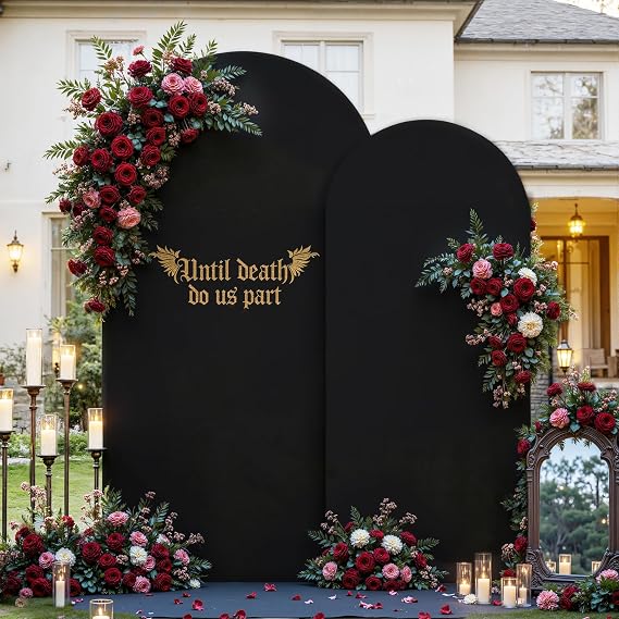 Black Arch Cover 7.2 and 6ft Black Arch Backdrop Cover Set of 2 Spandex Wedding Arch Stand Covers for Birthday Party Baby Shower Bridal Shower Wedding Ceremony Banquet Photo Background Decorations