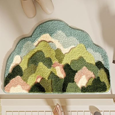 Boho Plant Bath Mat Abstract Art Green Grass Moss Half Circle Bath Rugs for Bathroom Door Mat 17.7x27.5 Inches