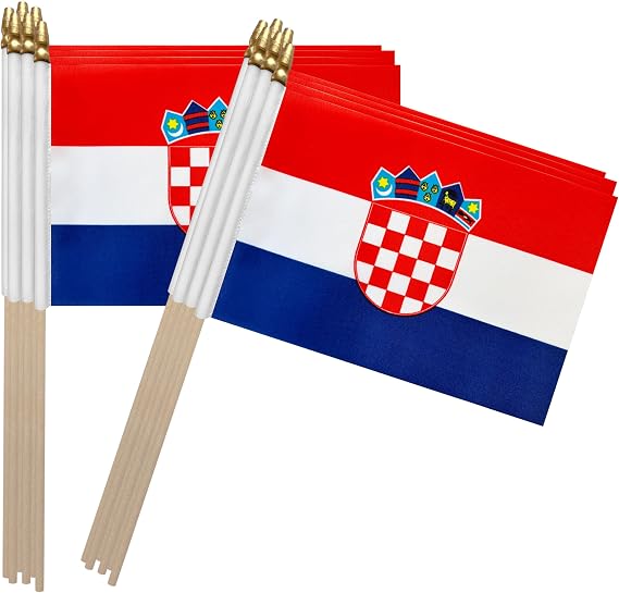 TSMD Croatia Stick Flag Croatian Small Mini Hand Held Flags,5x8 Inch,12 Pack
