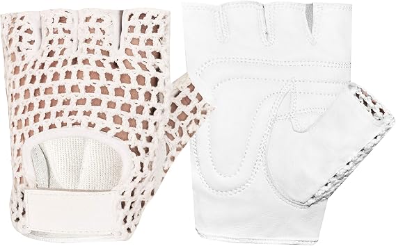 Mesh Leather Weight Lifting Padded Gloves Fitness Cycling Gym Sports X-Large White