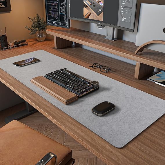 DAWNTREES Felt Desk Pad, Large Felt Mouse Pad and Keyboard Mat, 36" x 12" | Non-Slip Computer Desk Mat XL,Desk Protector for Office (light gray)