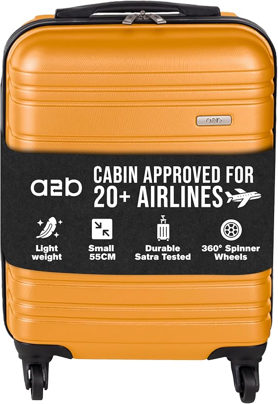 A2B Lightweight 55cm Cabin Approved Suitcase - Small Apricot Carry on Luggage with Spinner Wheels, Hard Shell, Flight Short Haul (Apricot, Small)