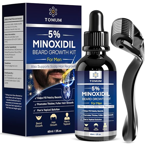 5% Minoxidil Beard Growth Kit for Men Hair & Beard Regrowth Serum, Helps Fill Patchy Beards, Thicker Fuller Facial & Scalp Hair, Topical Solution