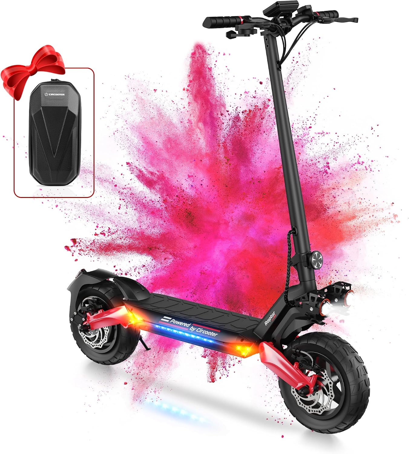 Circooter Electric Scooter with Free Storage Bag, 440LBS Max Load, 28 Mph Top Speed, 3125 Miles Range, 1600800W Motor, 10 Solid Tires Electric Scooter for Adults with Smart APP-Raptor&Pro