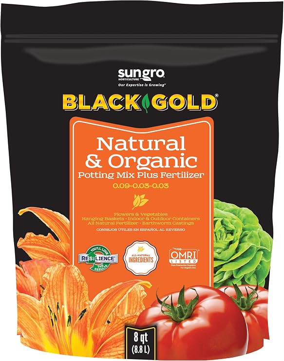 SunGro Horticulture Potting Mix - Natural & Organic, Black Gold - 8qt - Earthworm Castings, Perlite