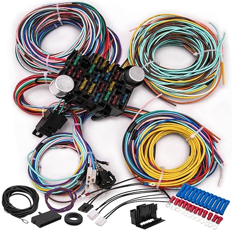 21 Circuit Wiring Harness Kit - Universal Extra Long Wires for Ford, Chevy, Chrysler, Mopar Hotrods & Ratrods