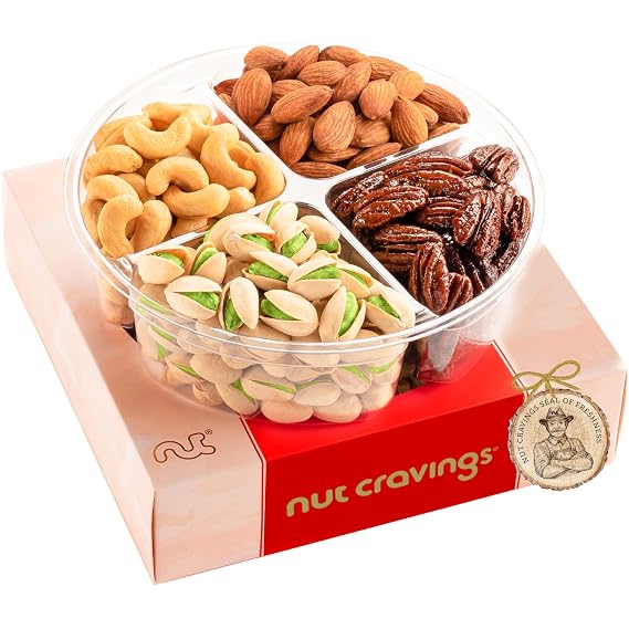 NUT CRAVINGS - Mixed Nuts Gift Basket in Red Gold Box (4 Assortments)