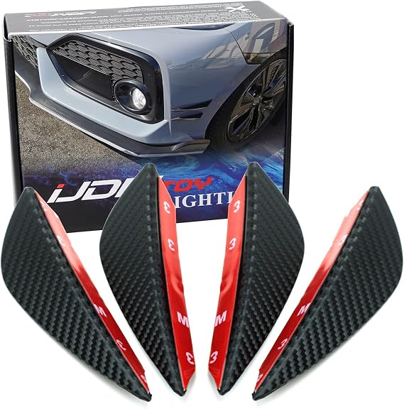 iJDMTOY 4pcs Matte Black Dry Carbon Fiber Finish Front Bumper Canard, Body Diffuser Fins, Universal Fit Any Car Truck SUV