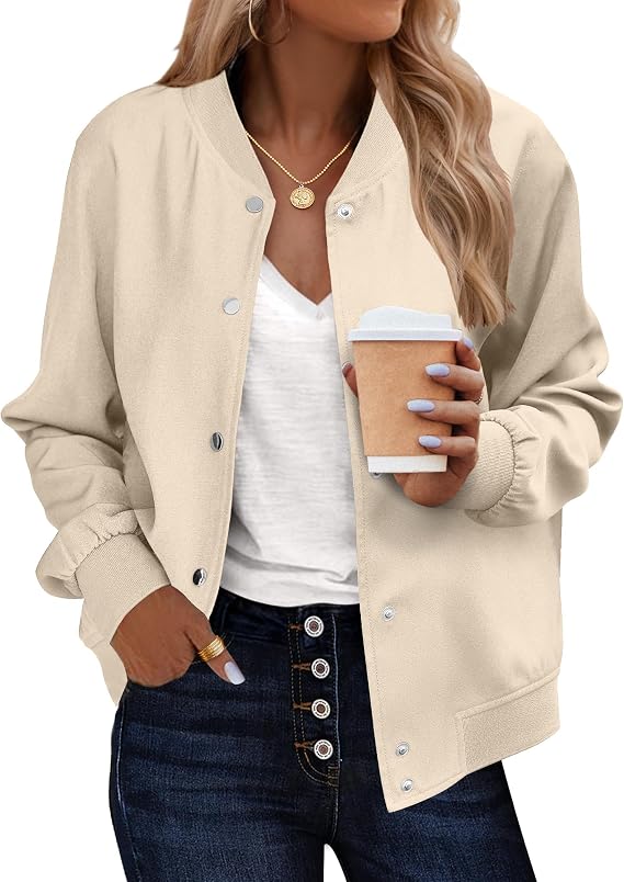 Zeagoo Bomber Jacket Women Varsity Casual Button Down Lightweight 2026 Fall Fashion Short School Outfits with Pockets