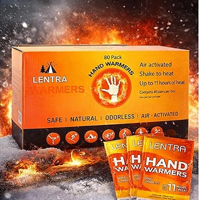 Hot Hand Warmers - 80 Count - 11 Hours Long Lasting Air Activated Heat Packs for Hands, Toes and Body, Natural Safe and Odorless Single Use Up to 11 Hours of Heat - TSA Approved