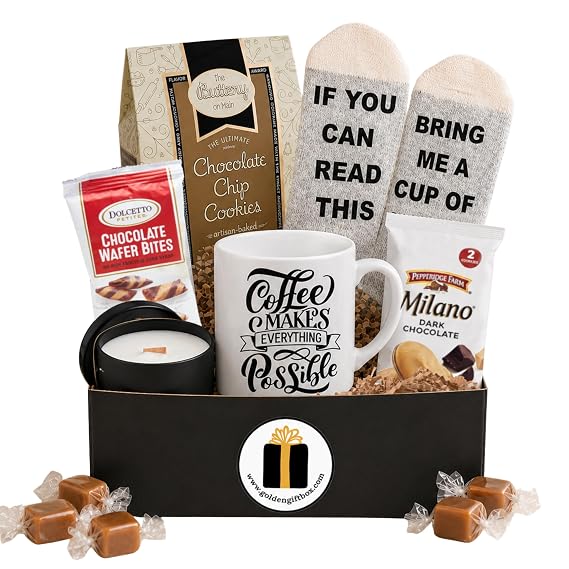 Coffee & Chocolate Gift Set with Mocha Mix, Truffles, Cookies & Socks
