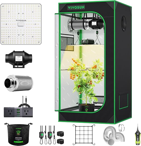 VIVOSUN 2x2ft Grow Tent Kit with 100W Full Spectrum LED Grow Light