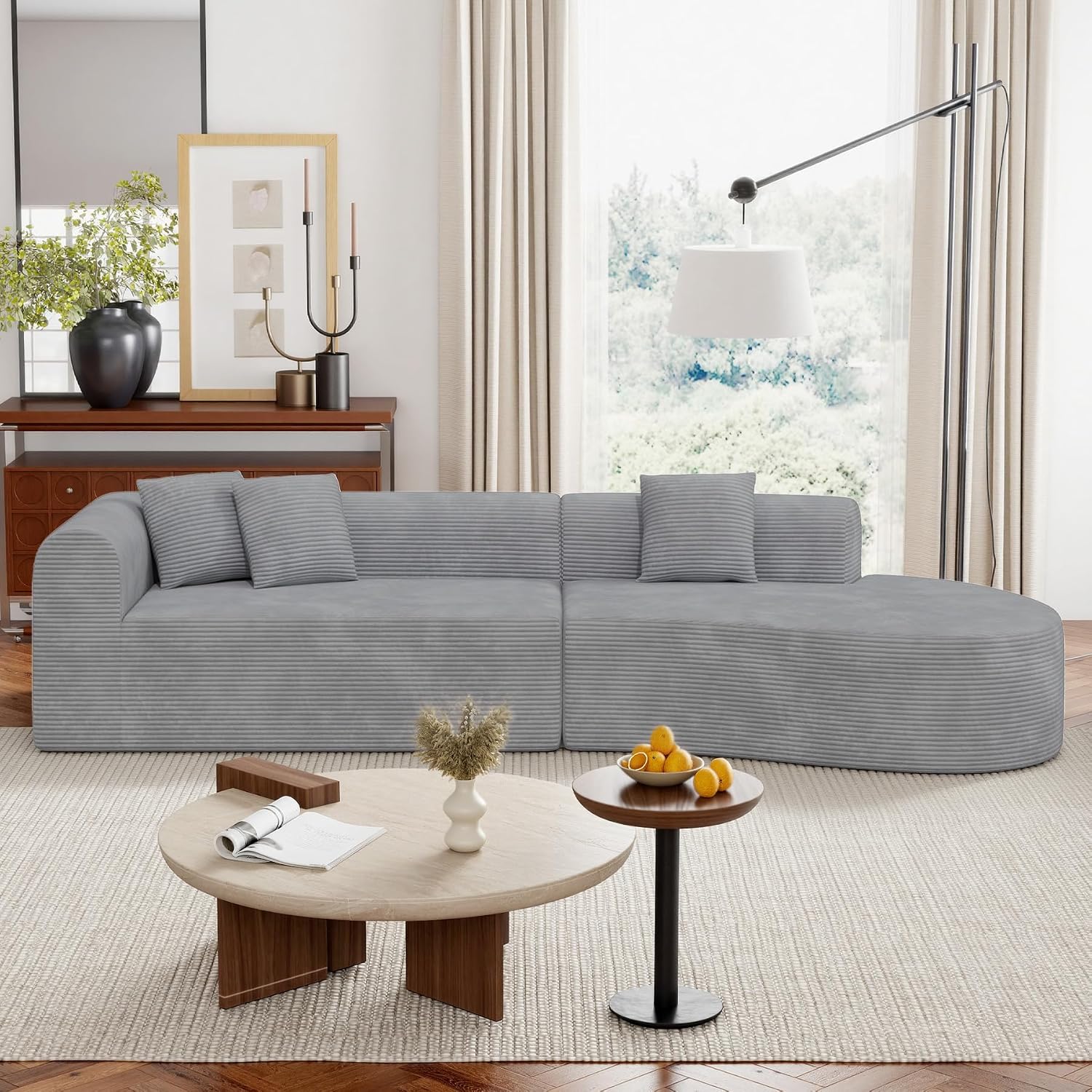 Hawthyhome Boneless Sofa, Modular Sectional with Memory Foam, Cloud-Like Couch for Living Room, Bedroom, Corduroy Fabric, Grey