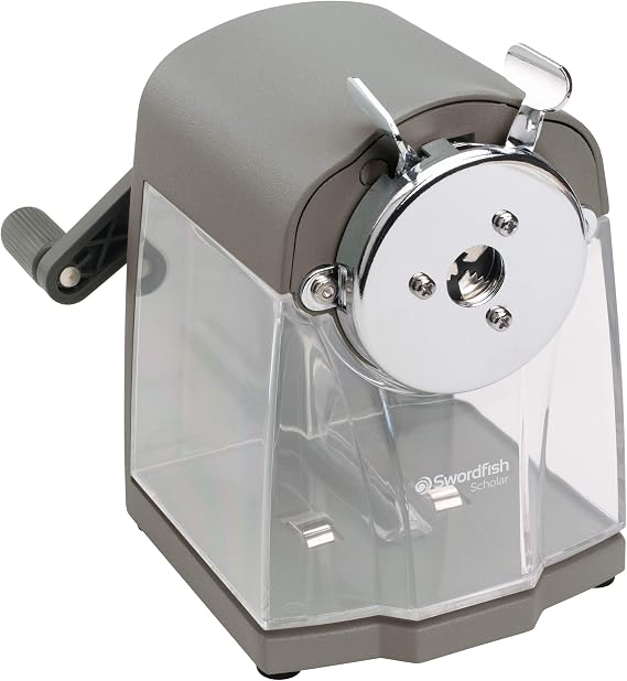 Swordfish ‘Scholar’ Multiple Size Desktop Manual Pencil Sharpener with Replaceable Helical Blade[40104] 8–12mm ,grey