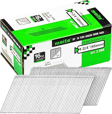 meite 16 Gauge 20 Angled Finish Nails 1-34 Inch Galvanized Rust-Proof Finishing Nails for Electric or Pneumatic Finish Nailer - Cabinet Crown Baseboard Trim & Molding 2,000 PCS