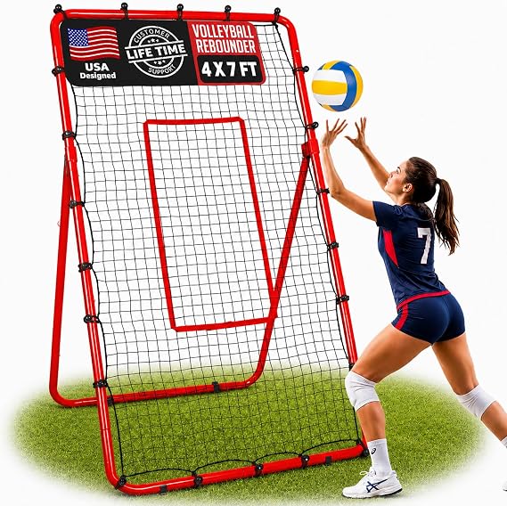 ZEALFEEL Volleyball Rebounder Net, 6 Adjustable Angle 4x7FT Trainer | 45-Ply HDPE Net for Passing, Setting, Serving & Spiking, Portable Design for Solo Training at Home, Backyard or Garage