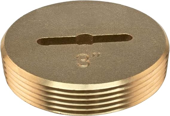 Eastman 3 Inch Slotted Brass Cleanout Plug, Machine-Threaded with 1/4 in Screw-On Tap, Drain Access Fitting, 42002