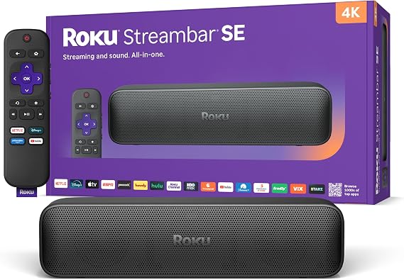 Roku Streambar SE: 4K Streaming & Dialogue Enhancement, Black