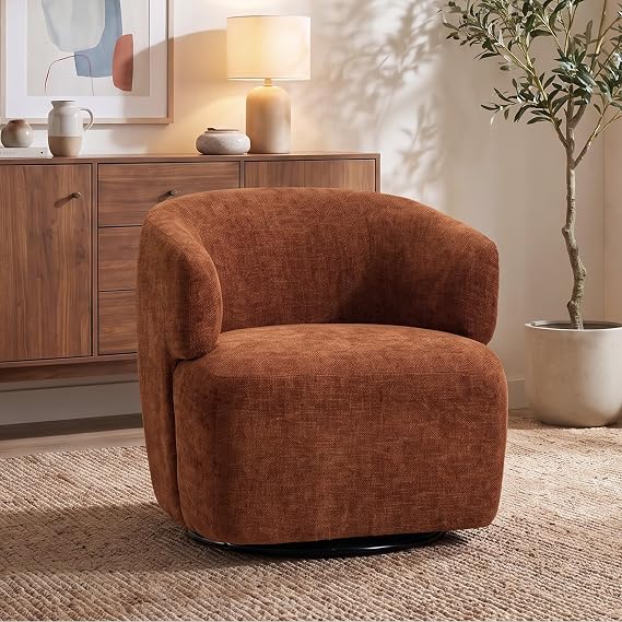 SOFTHION Swivel Accent Chair, Chenille Barrel Chair, Orange