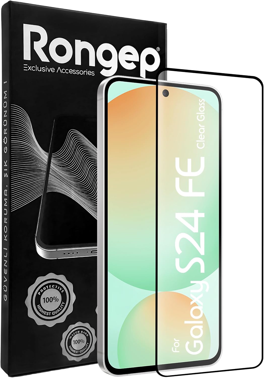 Rongep Screen Protector For Samsung Galaxy S24 FE Anti-Static Tempered Glass 9H Hardness Covering the Screen Premium Protection Against Impact and Scratch That Does Not Affect Image Quality and Touch