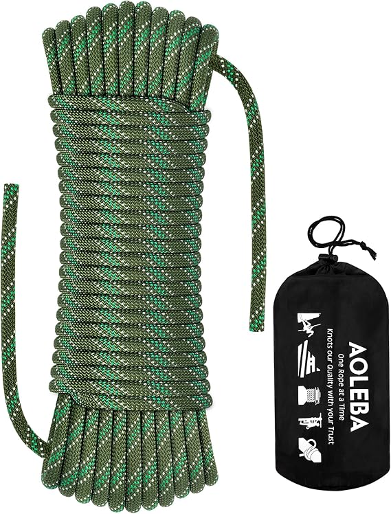 AOLEBA 8.5mm Static Climbing Rope, Outdoor Rock Climbing Ropes, Heavy Duty Rappelling Rope for Fire Rescue, Escape, 10M(32Ft) 20M(64Ft) 30M(96Ft) Ice Climbing Equipment & Parachute Accessories