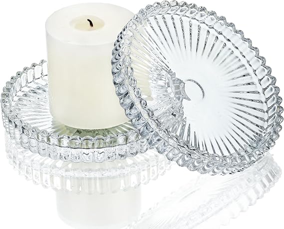 Set of 2 Glass Pillar Candle Holder 3.5 Inch Clear Candle Holder Plates