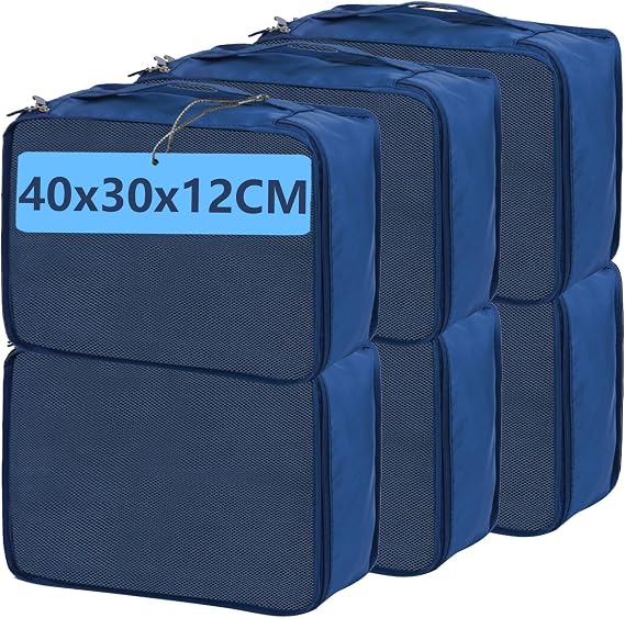 Large Packing Cubes 6 PCS, 40x30x12CM Same Size Suitcase Organiser Bags 6-Piece, Travel Bags Organiser 6 Pack (Navy, 6 x L)