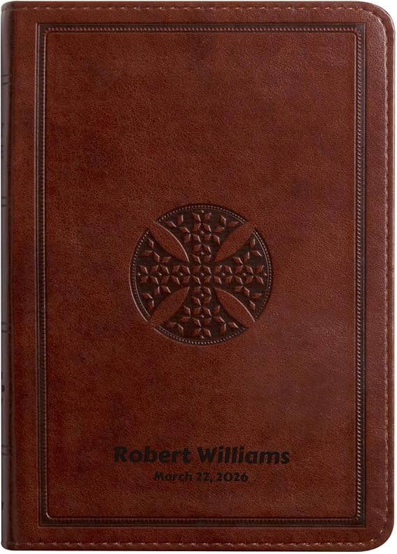 Personalized ESV Compact Bible English Standard Version Faux Leather Holy Bible with Custom Name in Black | Medium Print and Red Letter Edition | Custom Gift for Religious Celebrations | Brown