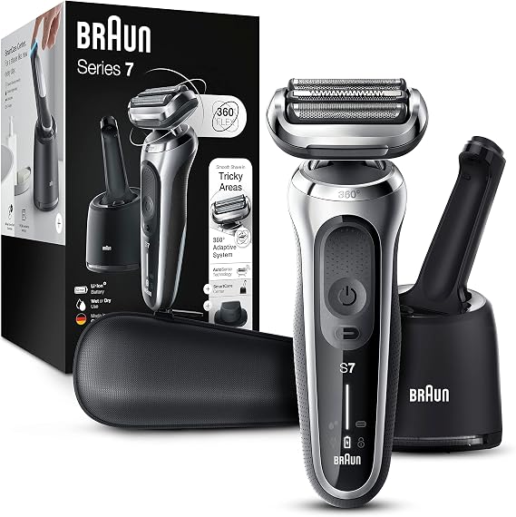 Braun Series 7 7071cc Flex Electric Razor for Men with SmartCare Center, Precision Trimmer, Wet & Dry, Rechargeable, Cordless Foil Shaver, Silver