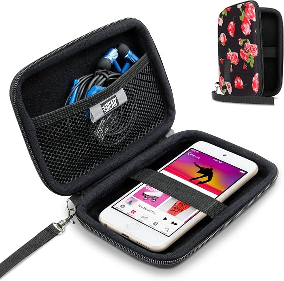 USA Gear MP3 Player Case Fits Apple iPod Touch 7th Generation, 6th Generation, Walkman, Innioasis Y1, Memory Card, Earbuds, Mp4 Players - iPod Touch Case with Hard Exterior, Wrist Strap (Floral)