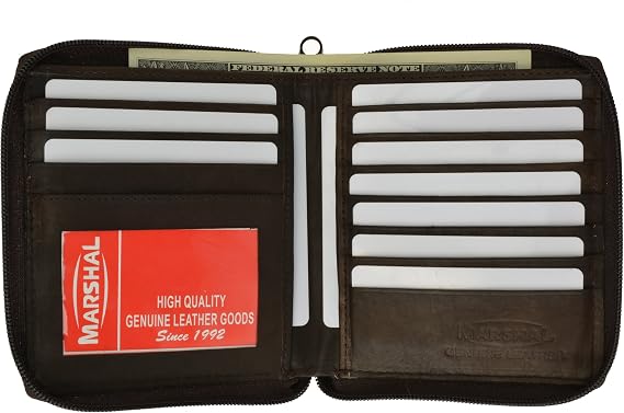 MARSHAL 100% Genuine Leather Bi-fold Mens Wallet Brown #702CF