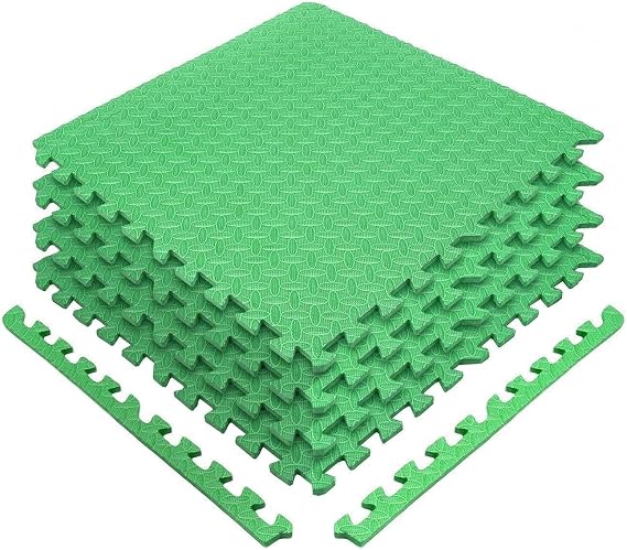 Eva Gym Flooring Exercise Mats – (60x60cm) 1cm Thick, 4 Pcs Large Heavy Duty Interlocking, Non-Slip, Yoga Foam Floor Tiles Office, Home & Kids Play (Green, 4 Tiles (16 Square Feet))