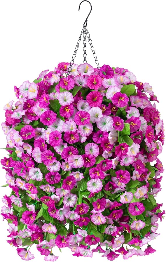 Ammyoo Artificial Fake Hanging Flowers Basket for Spring Summer Decor