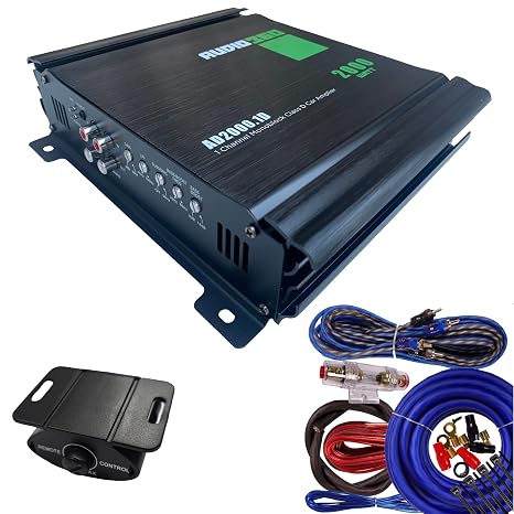 Audio360 AD2000.1 Monoblock Car Amplifier Bundle, 2000W Max Power, Includes 4-Gauge Monoblock Amp Wiring Kit, Compact Class D 1-Ohm Stable Subwoofer Amplifier with 88dB SNR