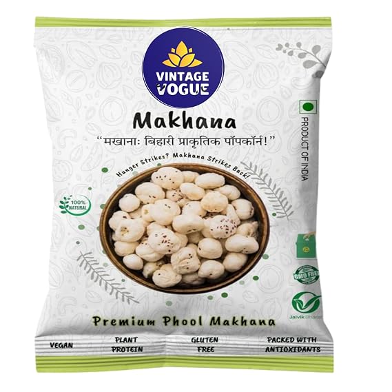 VINTAGE VOGUE Raw Phool Makhana 250g | Handpicked Jumbo Size | Direct from Farm | , Lotus Seeds/Fox Nuts Phool Makhana (Pop/Gorgon Nut Puffed Kernels)Premium Lotus Seeds | Natural & Crunchy | Fit for Fasting | Pack Of 1