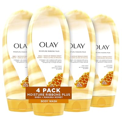 Body Wash by Olay, Moisture Ribbons Plus Shea  Manuka Honey Body Wash, 18 fl oz Pack of 4