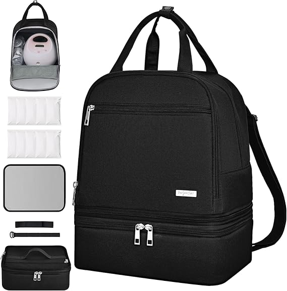 Derbiedersinn Breast Pump Bag, Compatible with Spectra Pumps, Insulated Carrying Case with Cooler for Milk Storage, Travel, Work, Daycare, Black