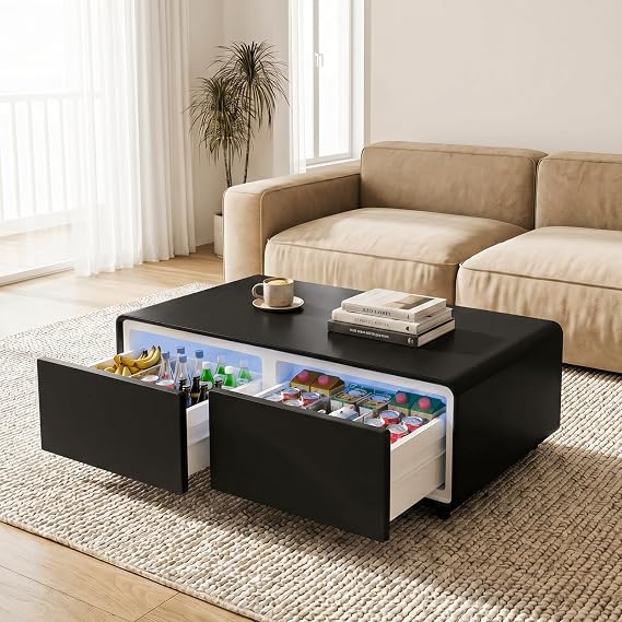 LIVTAB Refrigerated Coffee Table with 135L Dual Cooling Drawers, 2 Outlets