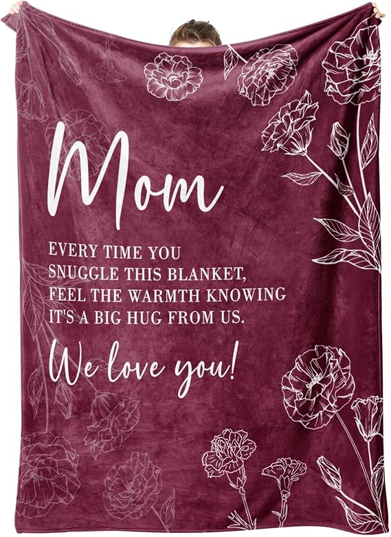 GiltGlimmer Mom Birthday Gifts, Mom Floral Blanket Burgundy, 60" x 50"