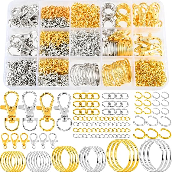 NEBURORA 1340Pcs Keychain Making Kit DIY Crafts Includes Keychains Lobster Claw Clasp Key Rings Jump Rings and Extension Chains for Jewelry Making DIY Projects