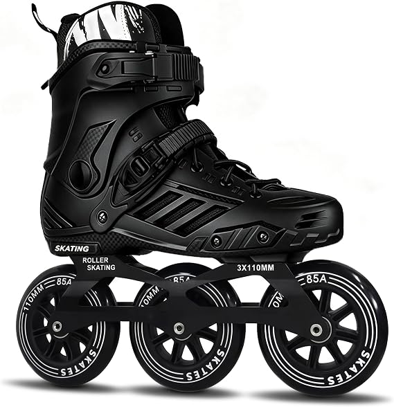 3 Wheels Inline Skates for Men Women, Professional Roller Skates Blades for Male Female,High Performance Fitness Adult Speed Skates with 110MM Wheels, Washable Liner(Black)