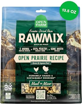 Open Farm, RawMix Freeze Dried Raw Morsels, Dog Food Topper & Meal Mixer, High Protein & Bone Broth Infused with 95% Real Meat, Organs & Bones, Open Prairie Recipe with Chicken & Turkey, 13.5oz Bag