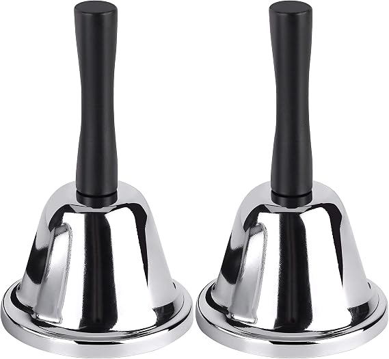MROCO Loud Steel Hand Bell for Classroom and Service, Silver, 2 Pack