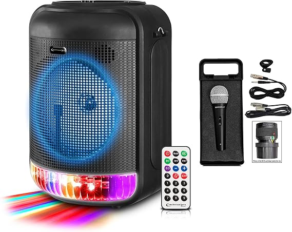 Technical Pro LIT8 Portable 8" Bluetooth LED Karaoke Machine System+Carry Strap